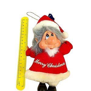 Vintage Christmas Troll Elf Gnome Applause Hanging Ornament Gray Hair Santa 9"